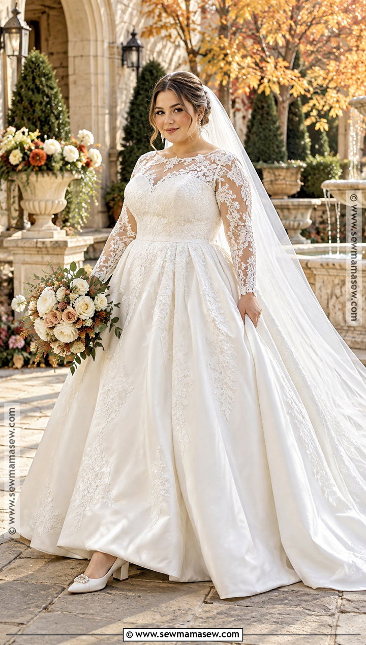 Plus Size Lace Ball Gown Wedding Dress - 15 Modest Fall Wedding Dresses