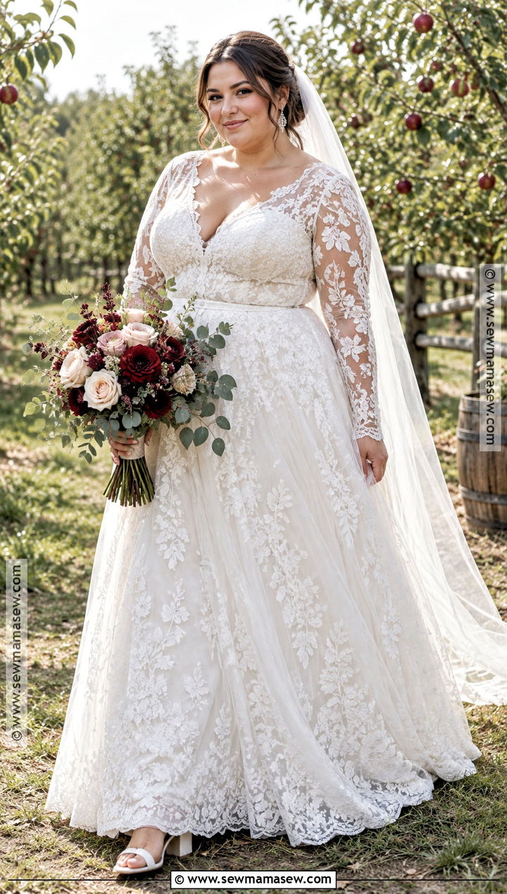 Plus Size Lace Long Sleeve Wedding Dress - 15 rustic fall wedding dress lace long sleeve ideas