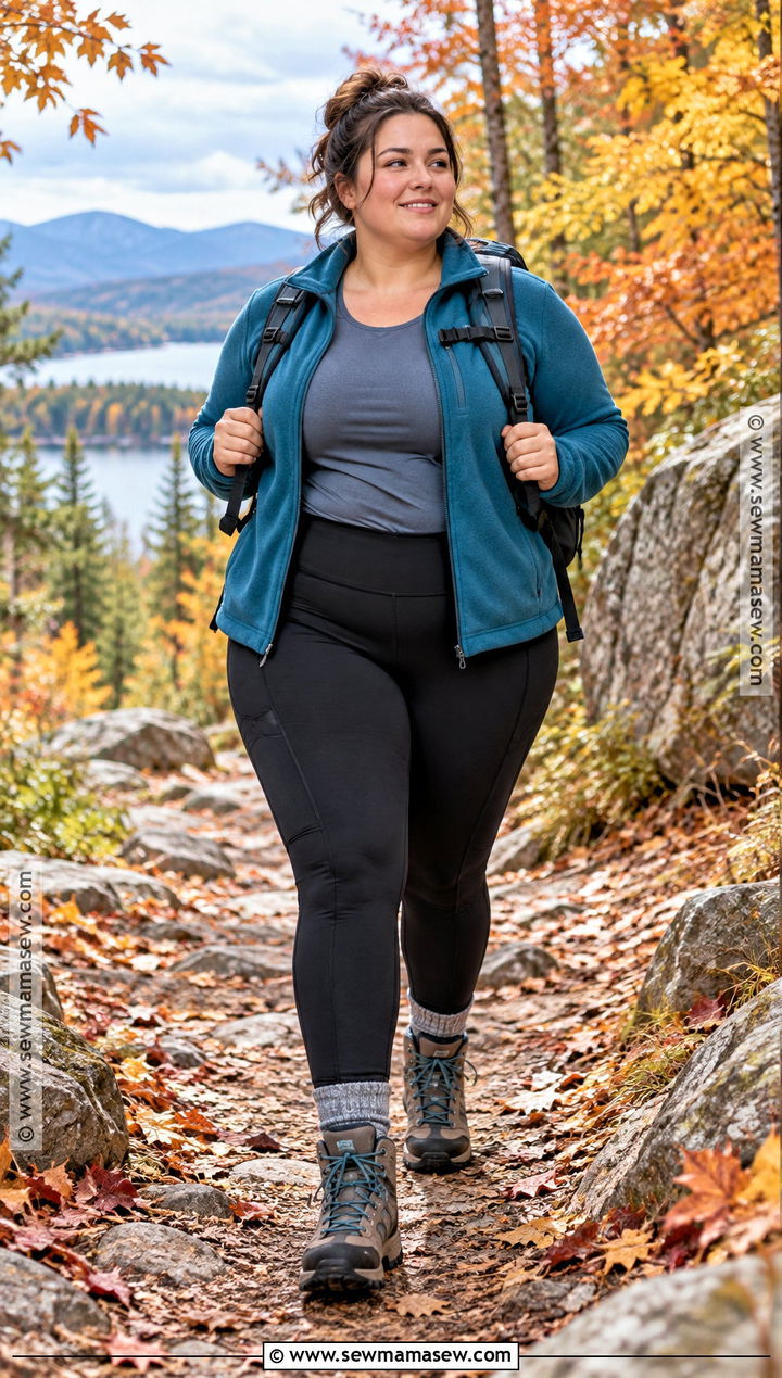 Plus Size Leggings And Fleece Fall Hiking Outfit - 25 hiking outfit fall ideas