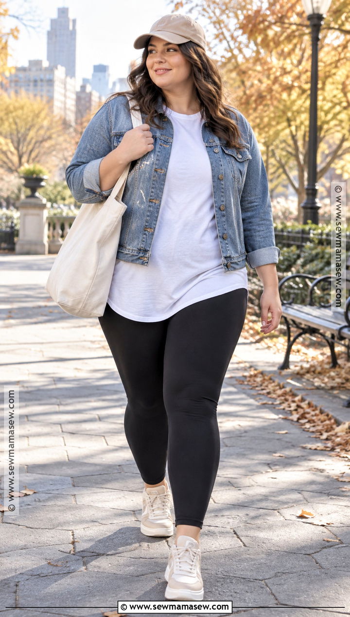 Plus Size Leggings With A Denim Jacket - 15 plus size leggings outfit fall casual