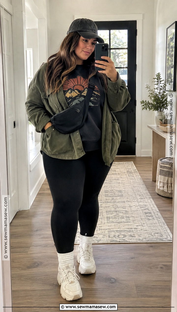 Plus Size Leggings With A Graphic Sweatshirt - 15 plus size leggings outfit fall casual
