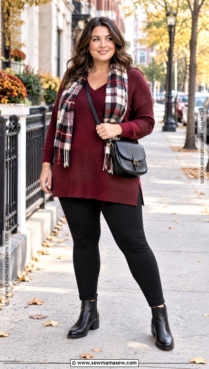 Plus Size Leggings With A Tunic Sweater - 15 plus size leggings outfit fall casual