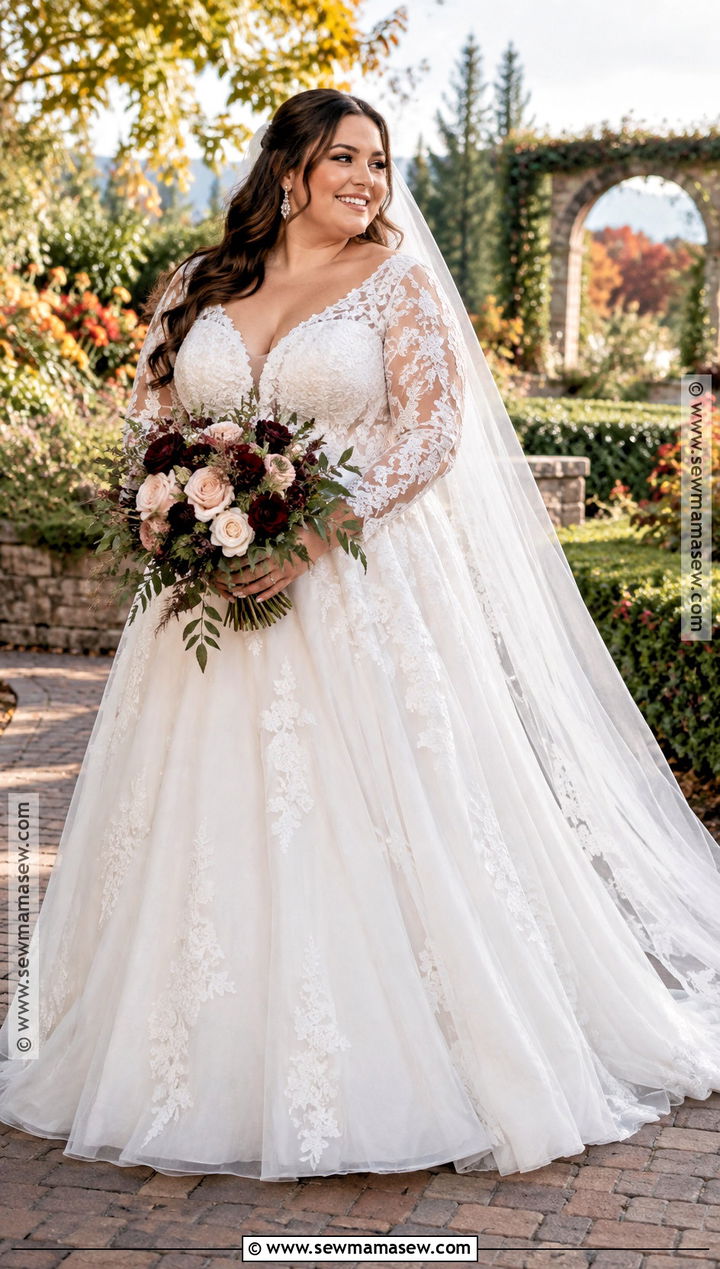 Plus Size Long Sleeve A Line Wedding Dress - 15 fall long sleeve wedding dress ideas