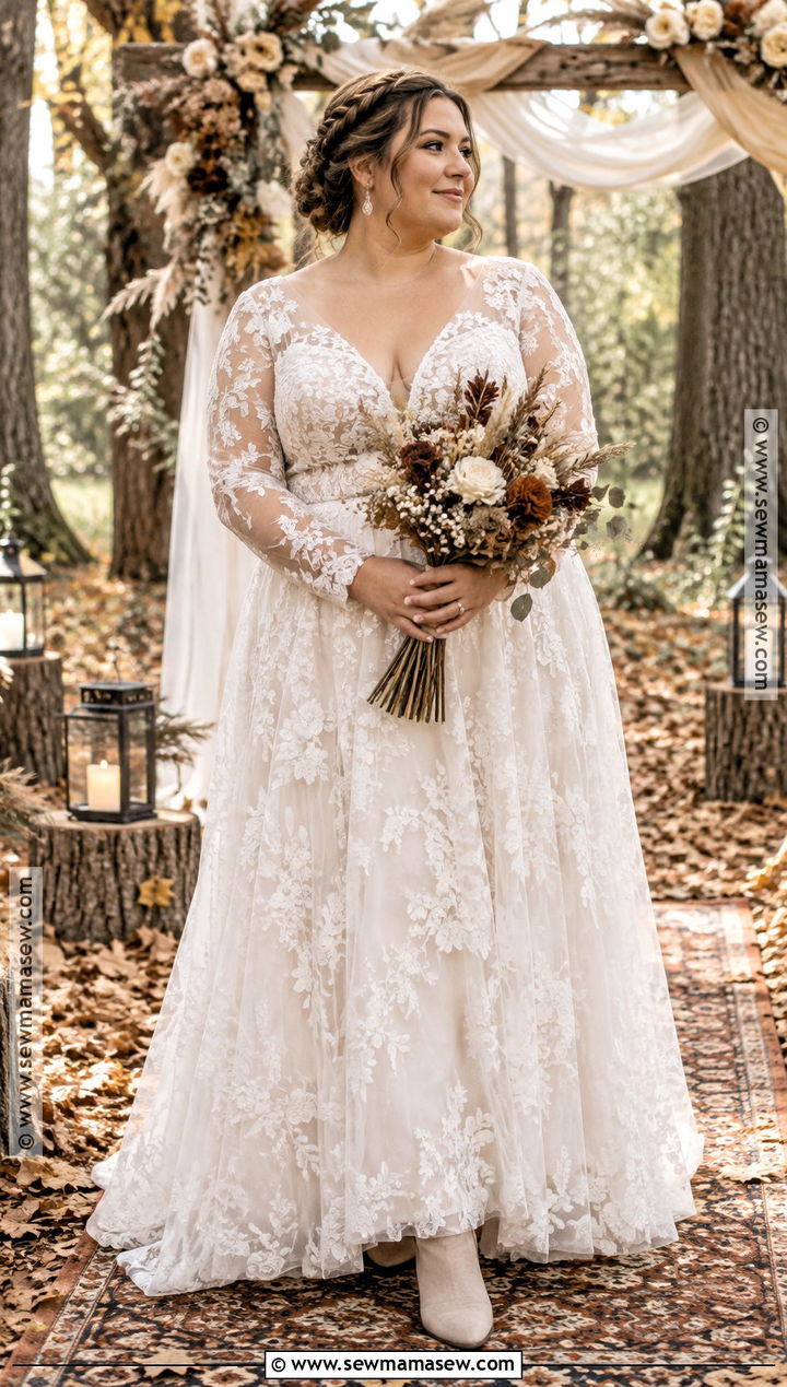 Plus Size Long Sleeve Lace Wedding Dress - 15 Fall Wedding Dress Plus Size Bohemian Ideas