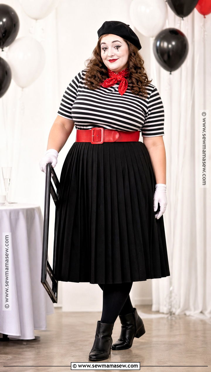 Plus Size Mime Costume With Belted Midi Skirt - 30 Mime Costume Ideas for Women