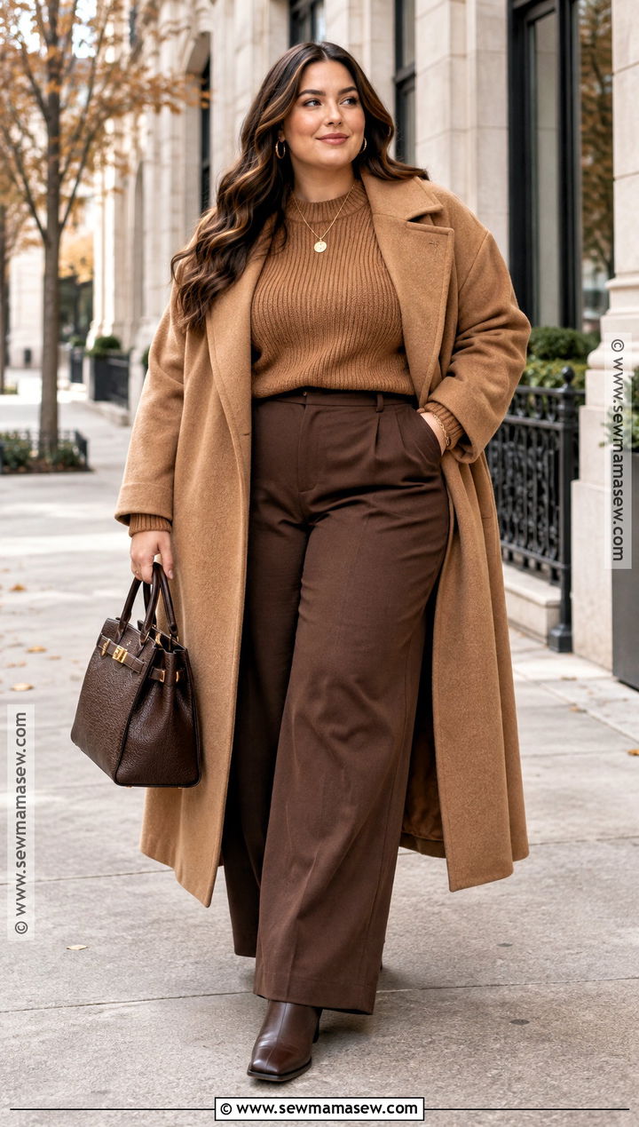 Plus Size Monochrome Brown Fall Outfit - 20 plus fall outfits