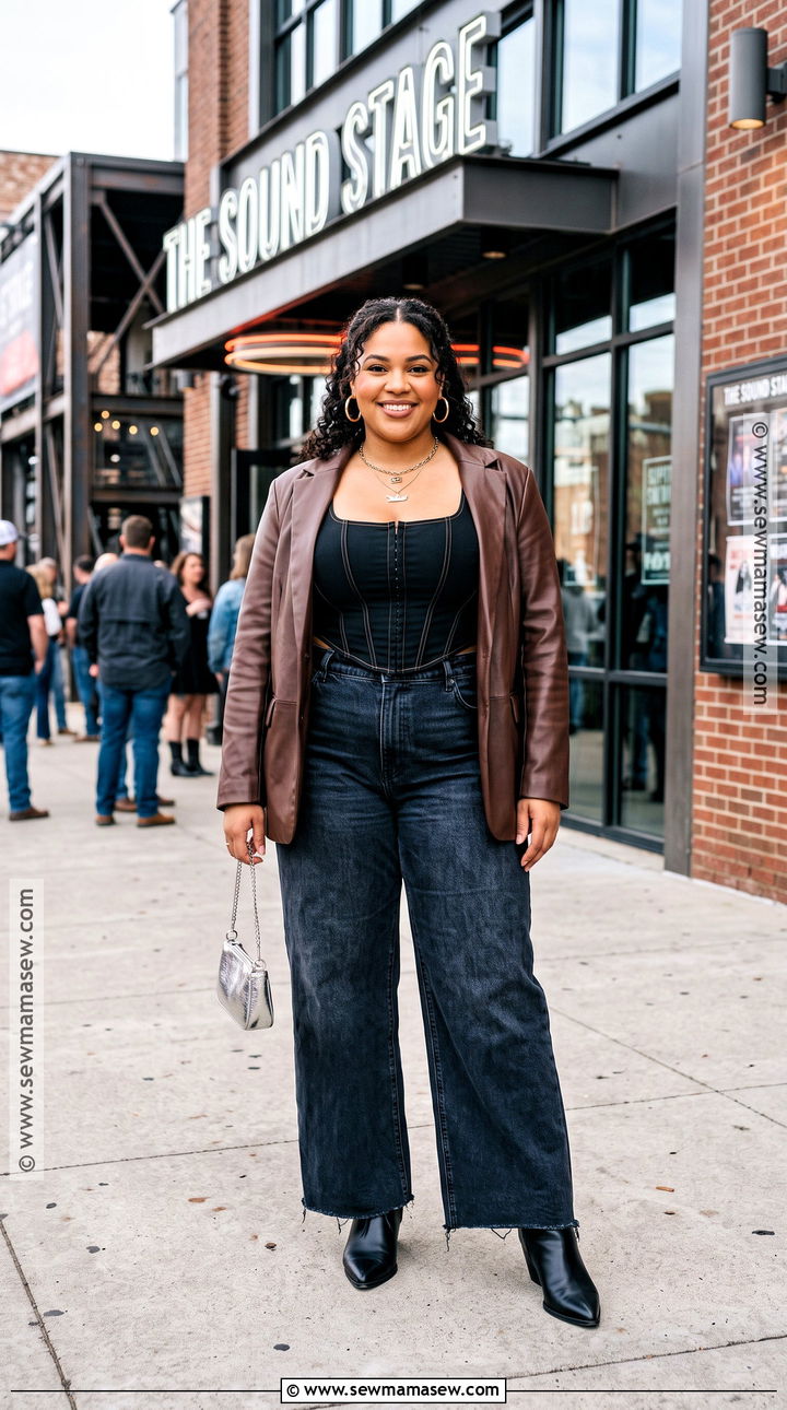 Plus Size Nashville Corset Top With Wide Leg Jeans - 15 nashville outfits fall night for plus size