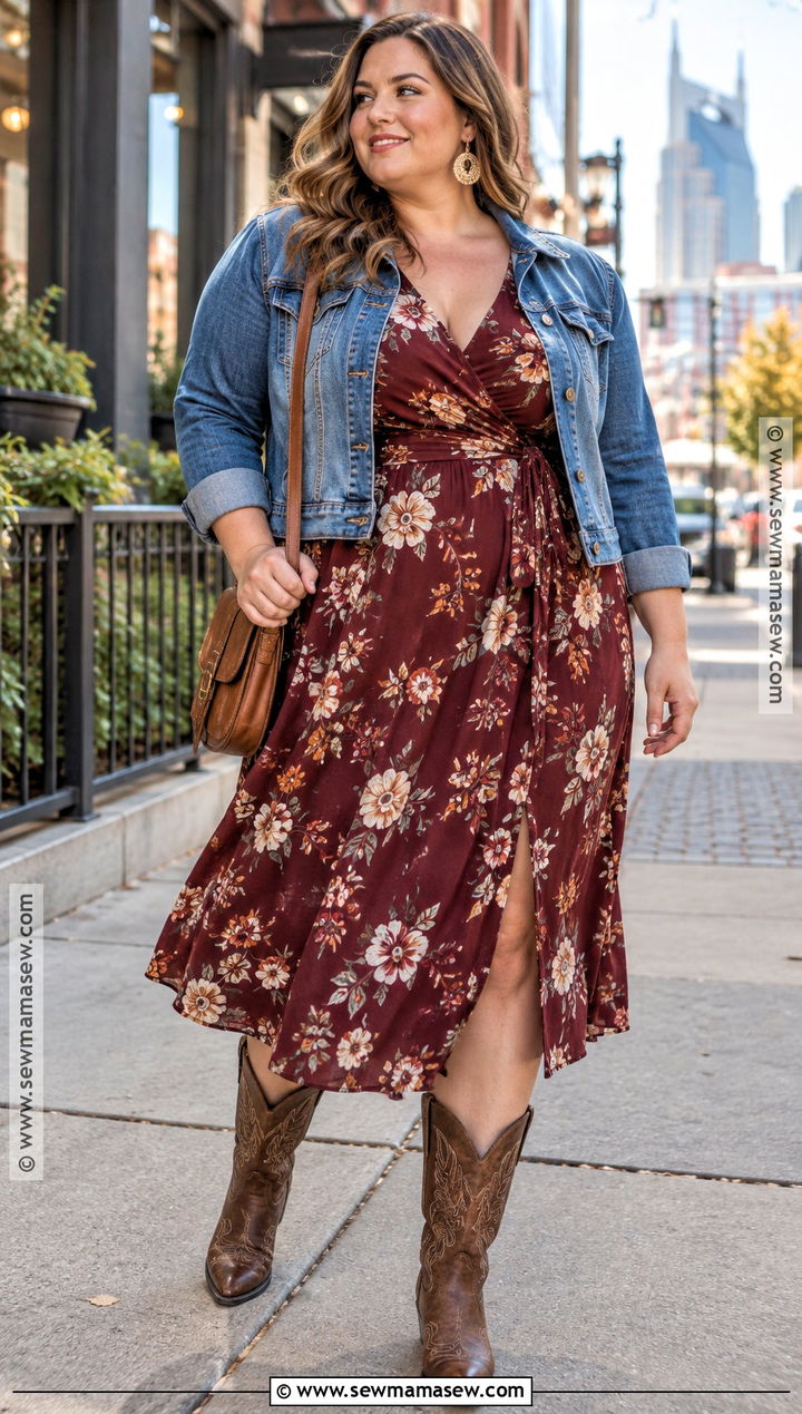 Plus Size Nashville Wrap Dress With Denim Jacket - 25 nashville fall outfits