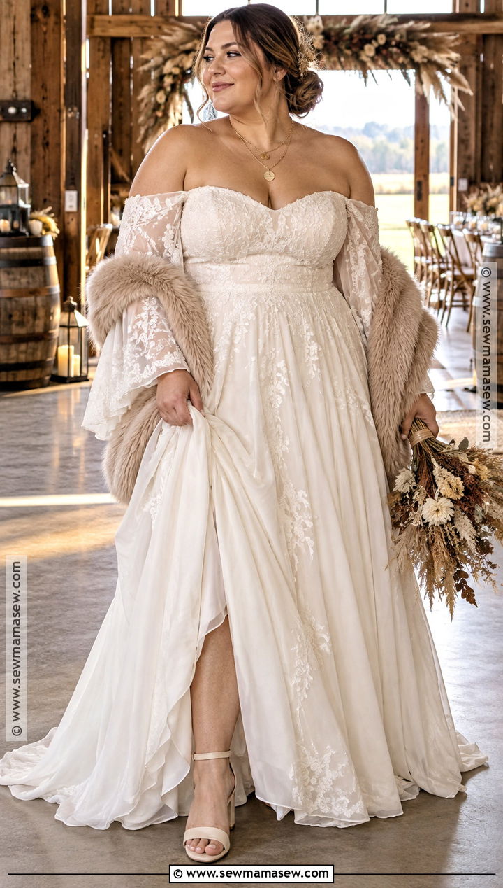 Plus Size Off Shoulder Bohemian Wedding Dress - 15 Fall Wedding Dress Plus Size Bohemian Ideas