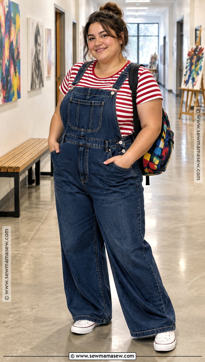 Plus Size Overalls And Striped Tee Outfit - 20 plus size back to school outfits