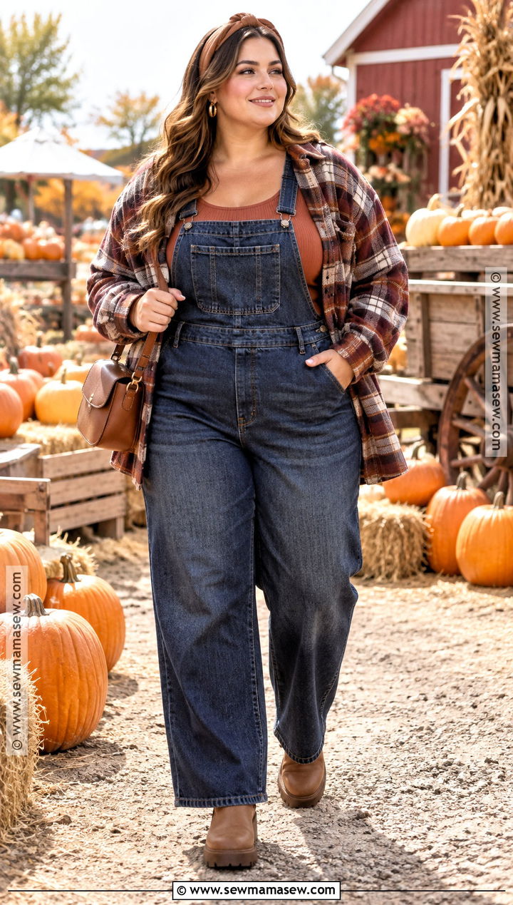 Plus Size Overalls With A Plaid Shacket - 15 Pumpkin Patch Overalls