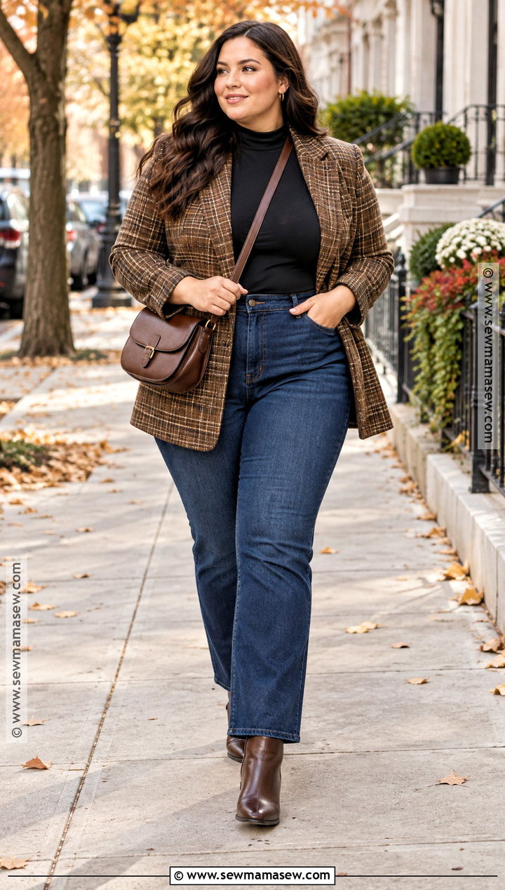 Plus Size Plaid Blazer And Jeans Outfit - 15 2026 Fall Fashion Trends Women for Plus Size