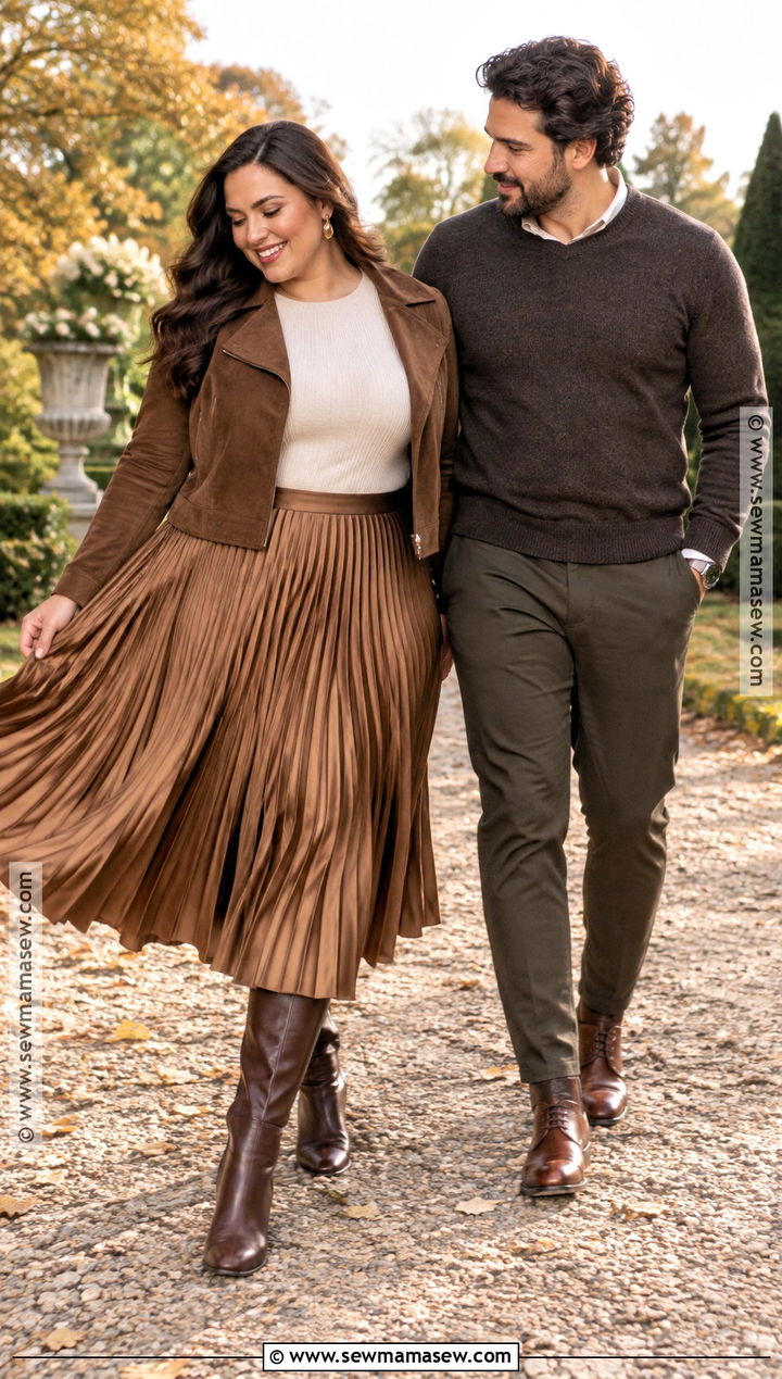 Plus Size Pleated Skirt And Fitted Sweater Outfit - 15 october engagement pictures outfit ideas for plus size