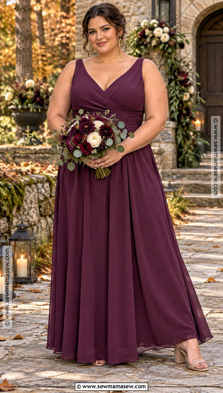 Plus Size Plum Bridesmaid Dress With Burgundy Rose Bouquet - 15 plum bridesmaid dresses fall deep purple wedding bouquets