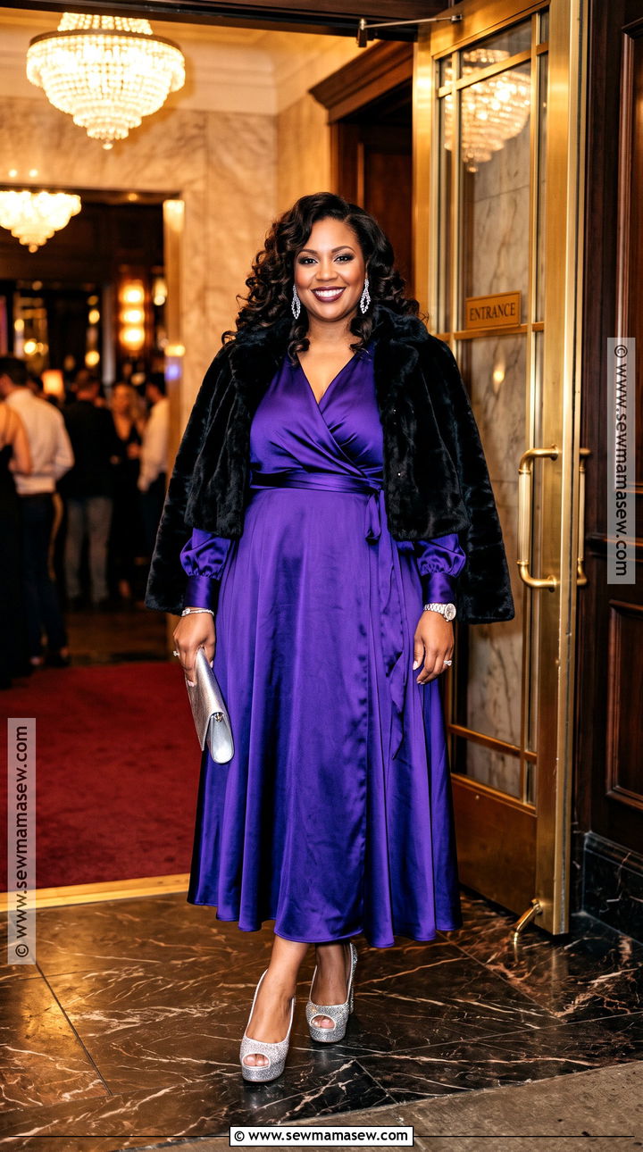Plus Size Purple Satin Dress Fall Club Outfit - 15 plus size fall club outfits