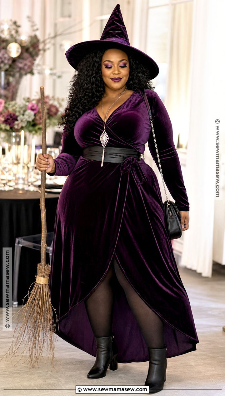 Plus Size Purple Wrap Dress Witch Outfit - 30 purple witch outfit ideas