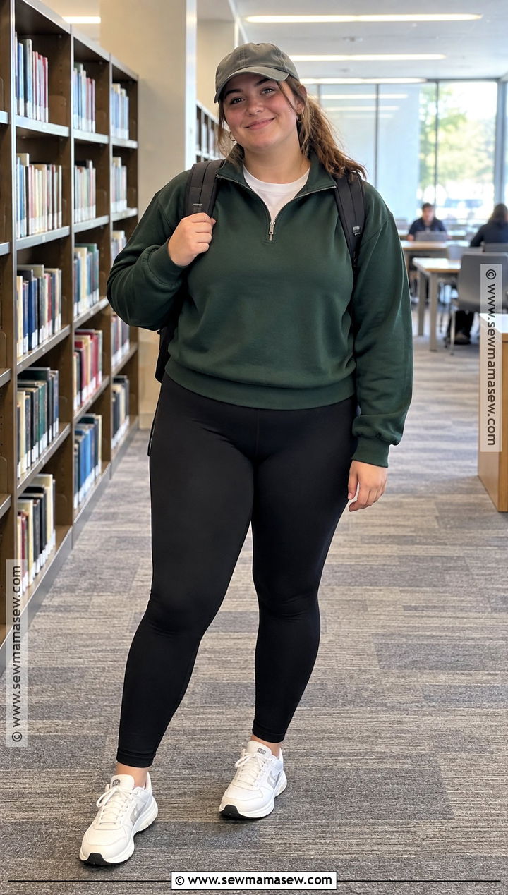 Plus Size Quarter Zip Sweater And Leggings Outfit - 15 back to school outfits plus size style