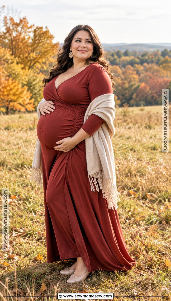 Plus Size Red Maternity Gown With Supportive Flats - 15 fall maternity photos red dress ideas