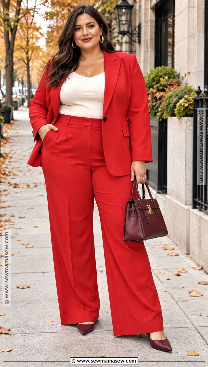 Plus Size Red Pantsuit Outfit - 15 2026 Fall Fashion Trends Women for Plus Size