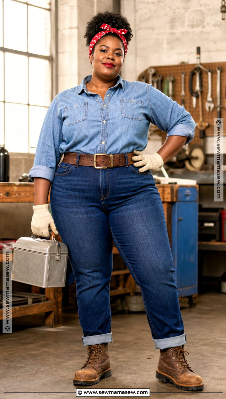 Plus Size Rosie The Riveter Costume With Stretch Denim - 35 rosie the riveter costume ideas