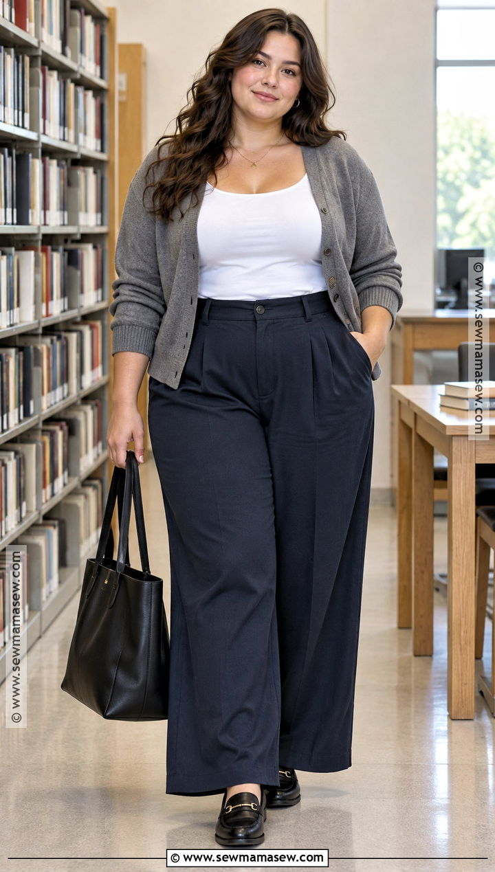 Plus Size SHEIN Cardigan And Wide Leg Pants Outfit - 15 Plus Size Back To School Outfits Shein