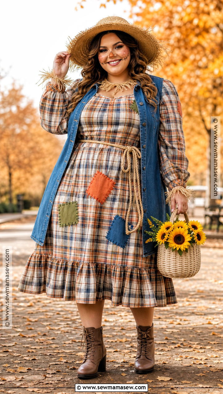 Plus Size Scarecrow Costume With Patchwork Dress - 35 Scare Crow Halloween Costume Ideas