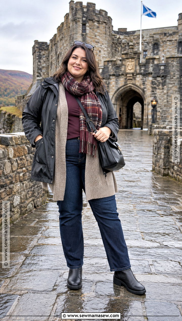 Plus Size Scotland Fall Outfit With Raincoat and Jeans - 20 scotland outfit fall ideas