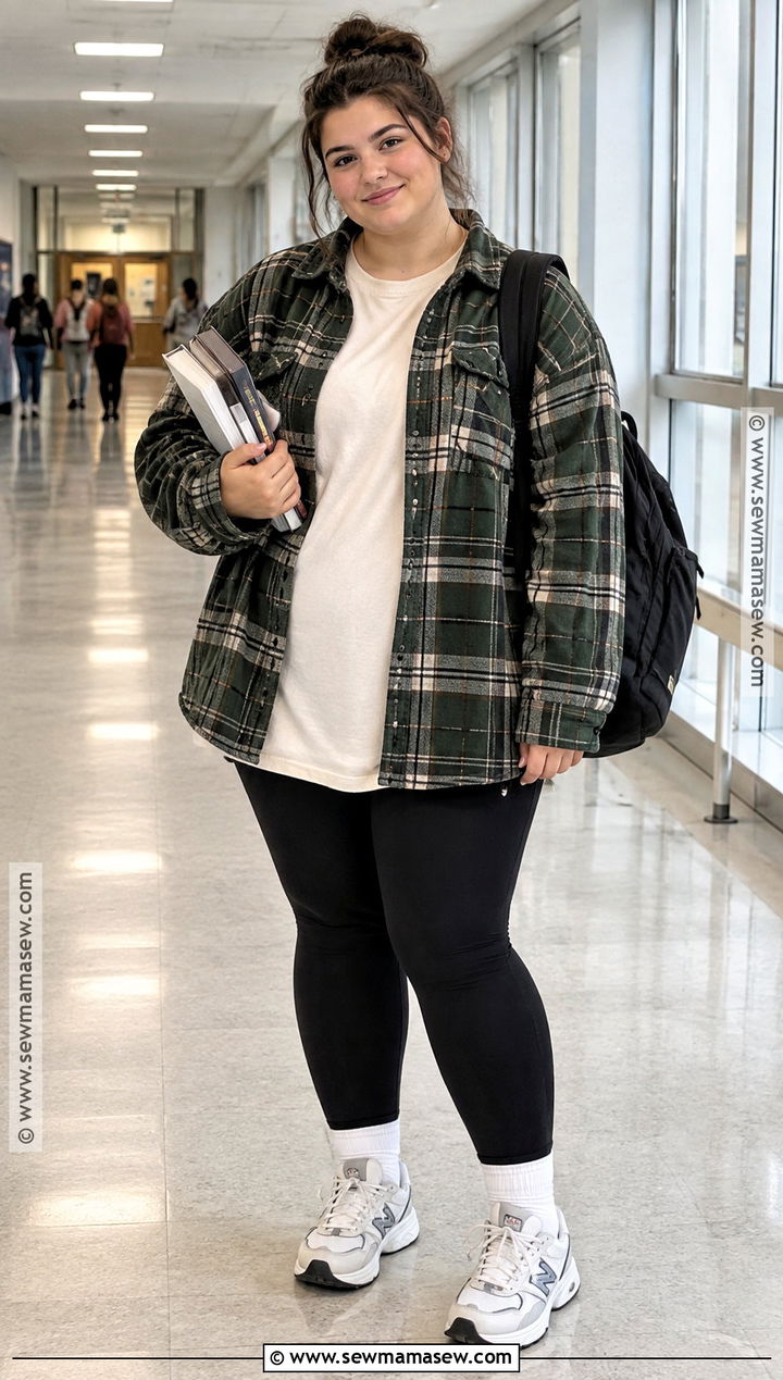 Plus Size Shacket And Leggings Outfit - 20 plus size back to school outfits