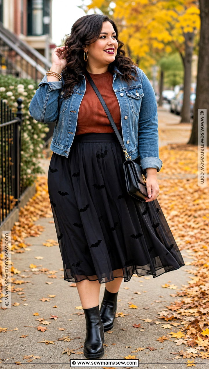 Plus Size Spooky Season Skirt Outfit - 30 Spooky Season Outfits