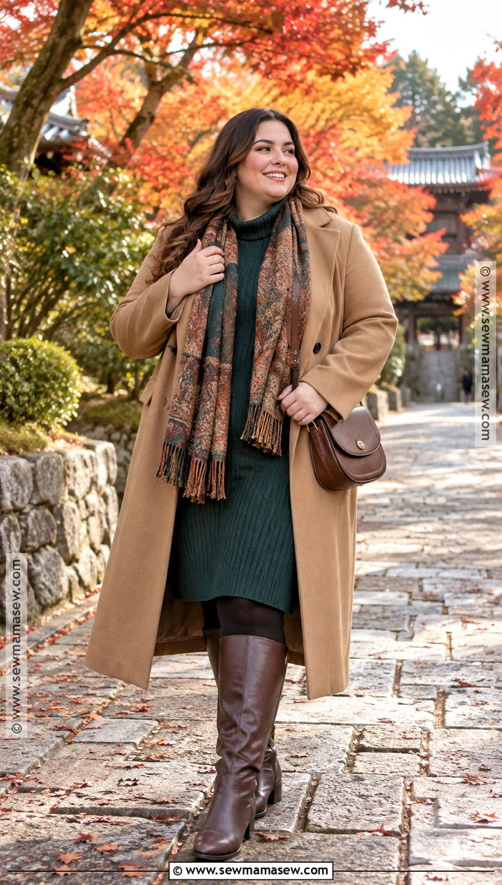 Plus Size Sweater Dress And Long Coat Outfit - 20 japan in november outfit ideas