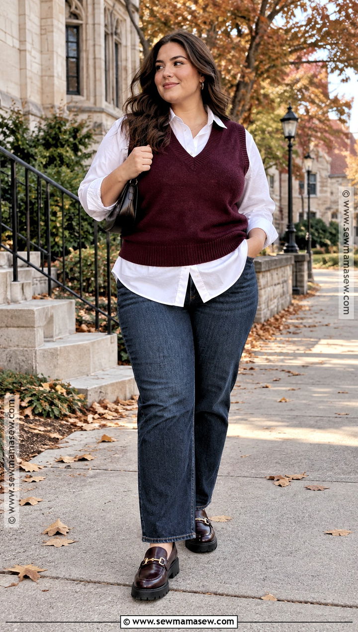 Plus Size Sweater Vest And Button Down Shirt - 25 plus size fall outfits big stomach