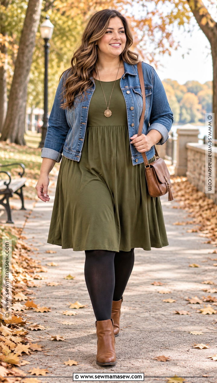 Plus Size Swing Dress And Denim Jacket - 25 plus size fall outfits big stomach