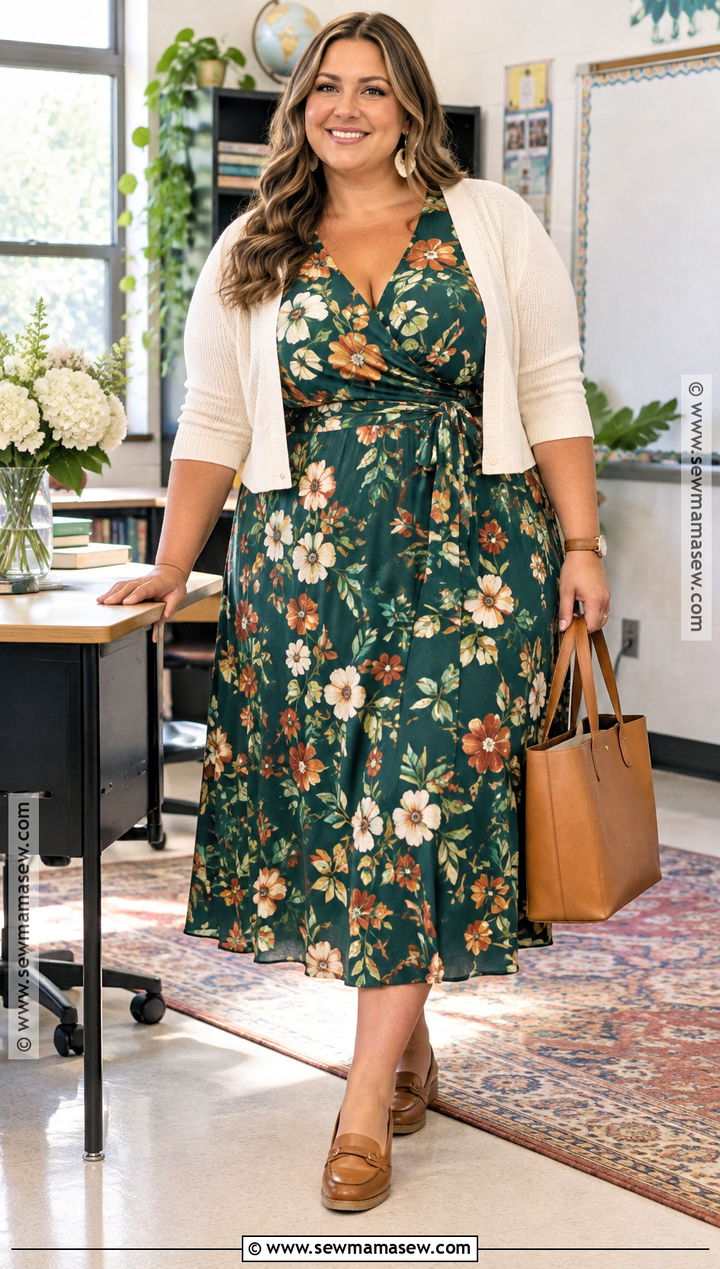 Plus Size Teacher Outfit With Wrap Dress - 15 teachers back to school outfits