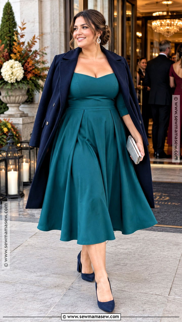 Plus Size Teal Fit And Flare Dress - 20 fall wedding dress ideas for plus size