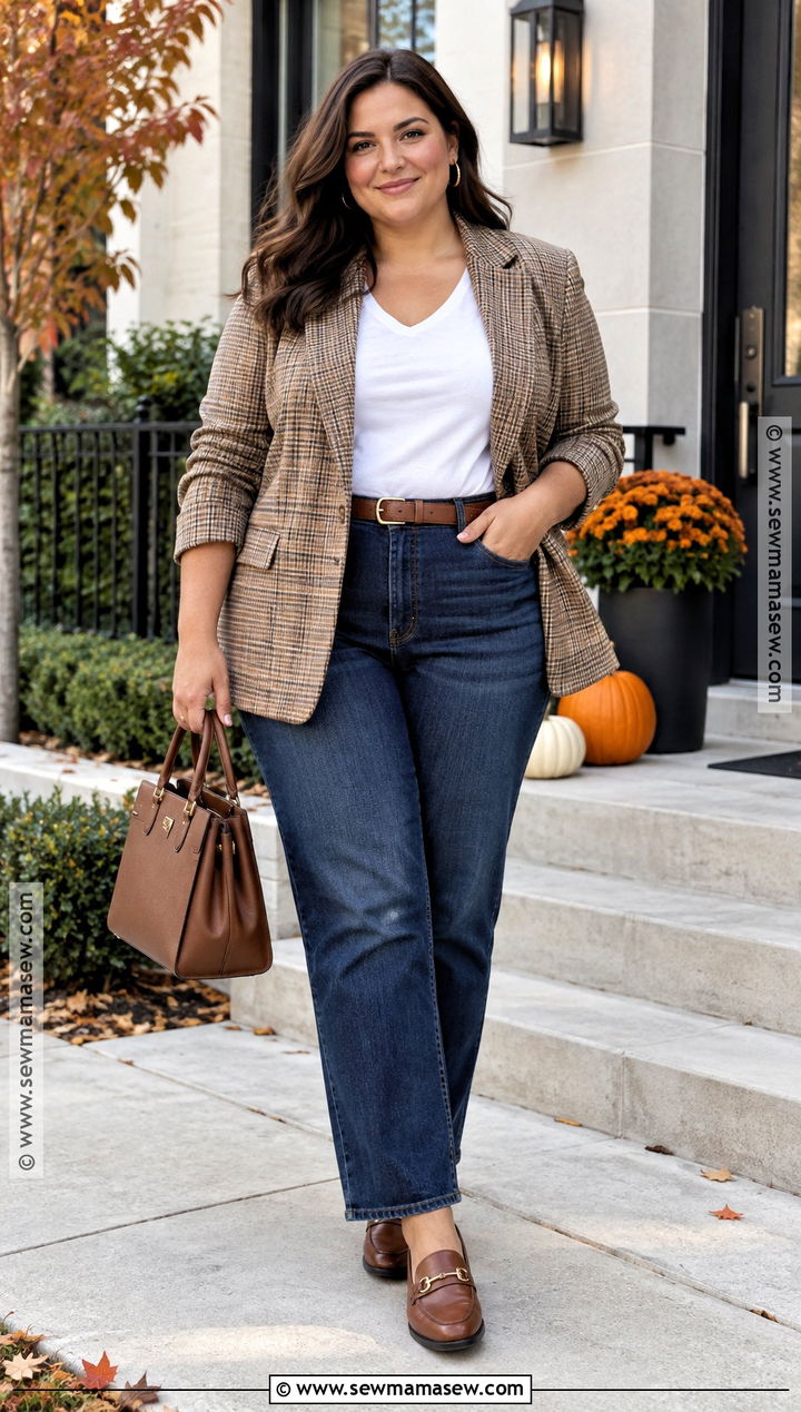 Plus Size Thanksgiving Blazer T Shirt and Jeans Outfit - 20 Thanksgiving Outfits for Plus Size