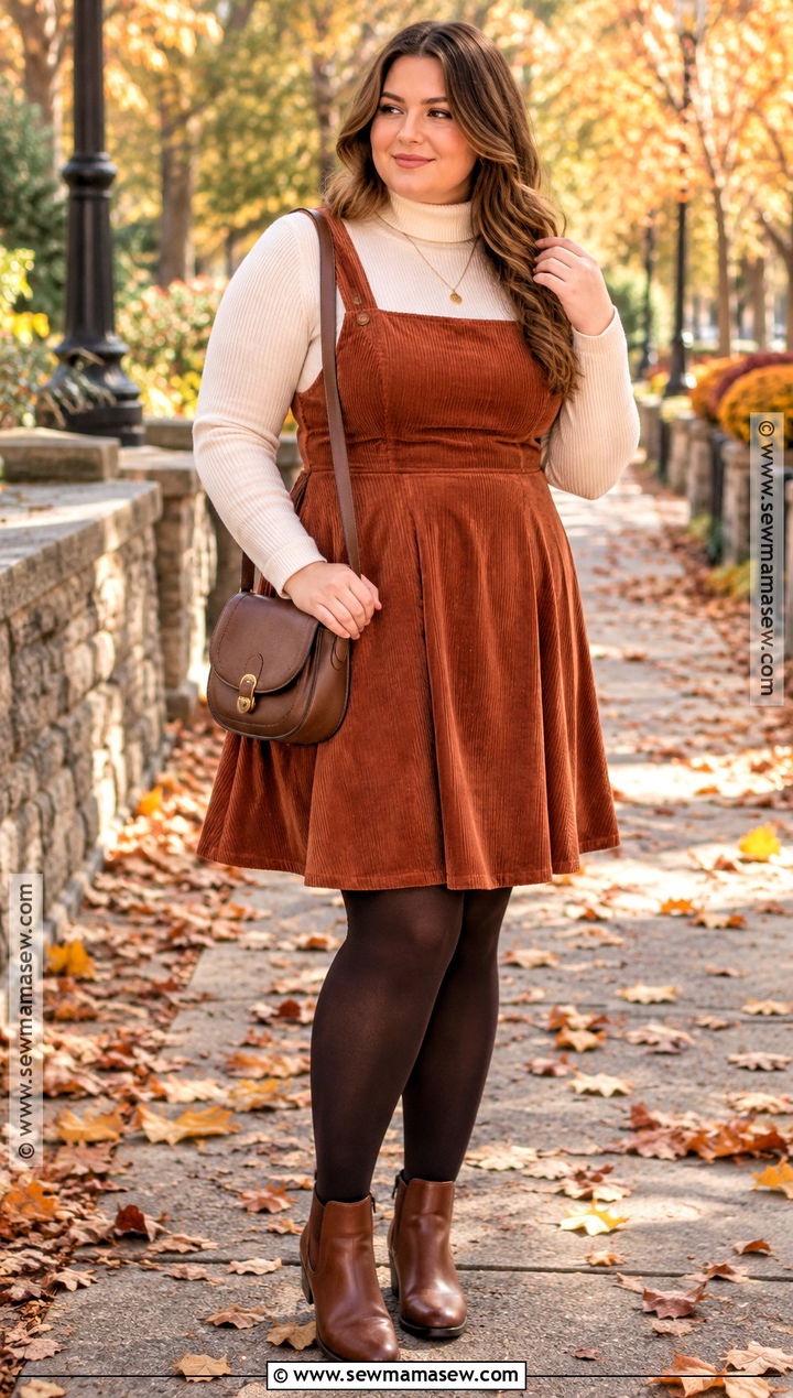 Plus Size Thanksgiving Corduroy Dress and Chelsea Boots Outfit - 20 Thanksgiving Outfits for Plus Size