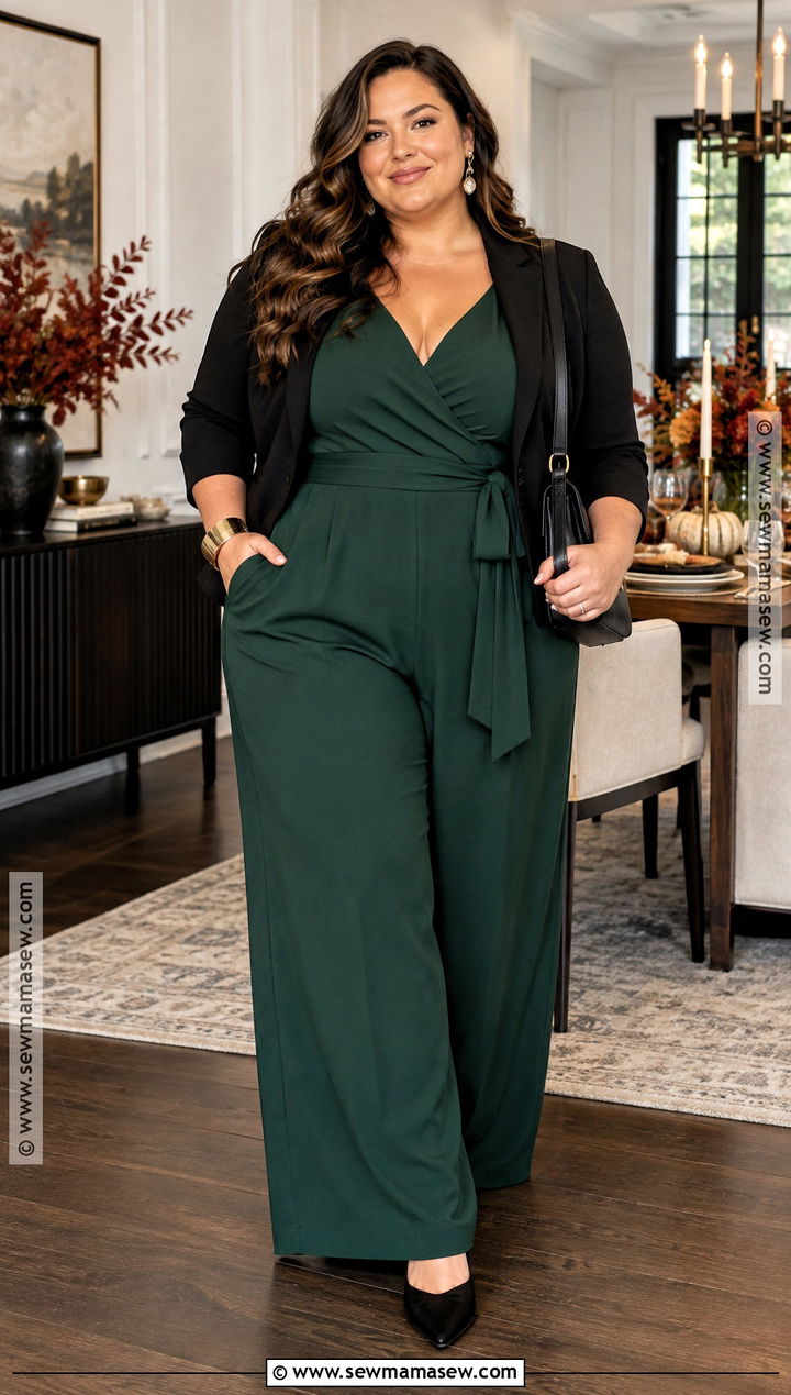 Plus Size Thanksgiving Jumpsuit and Pointed Flats Outfit - 20 Thanksgiving Outfits for Plus Size