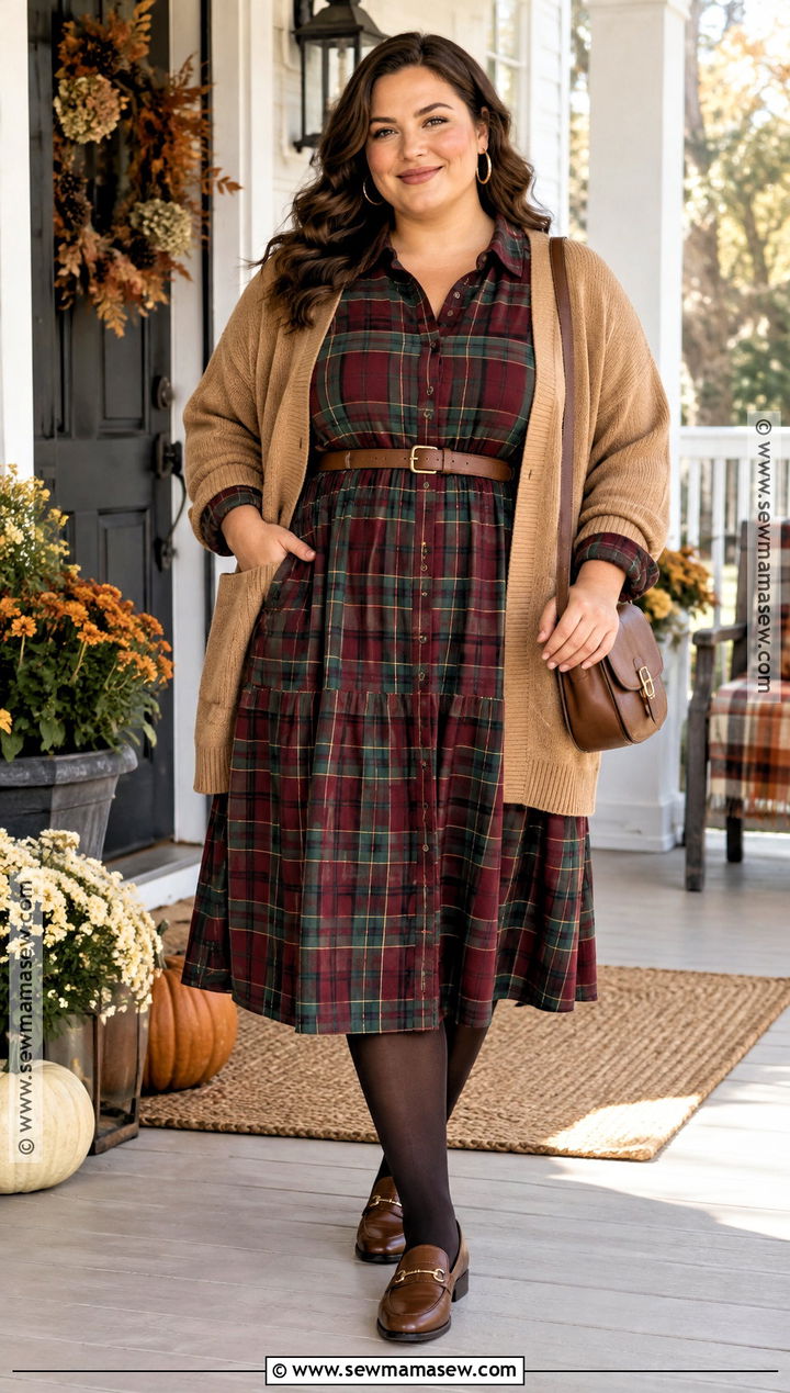 Plus Size Thanksgiving Plaid Shirt Dress and Loafers Outfit - 20 Thanksgiving Outfits for Plus Size