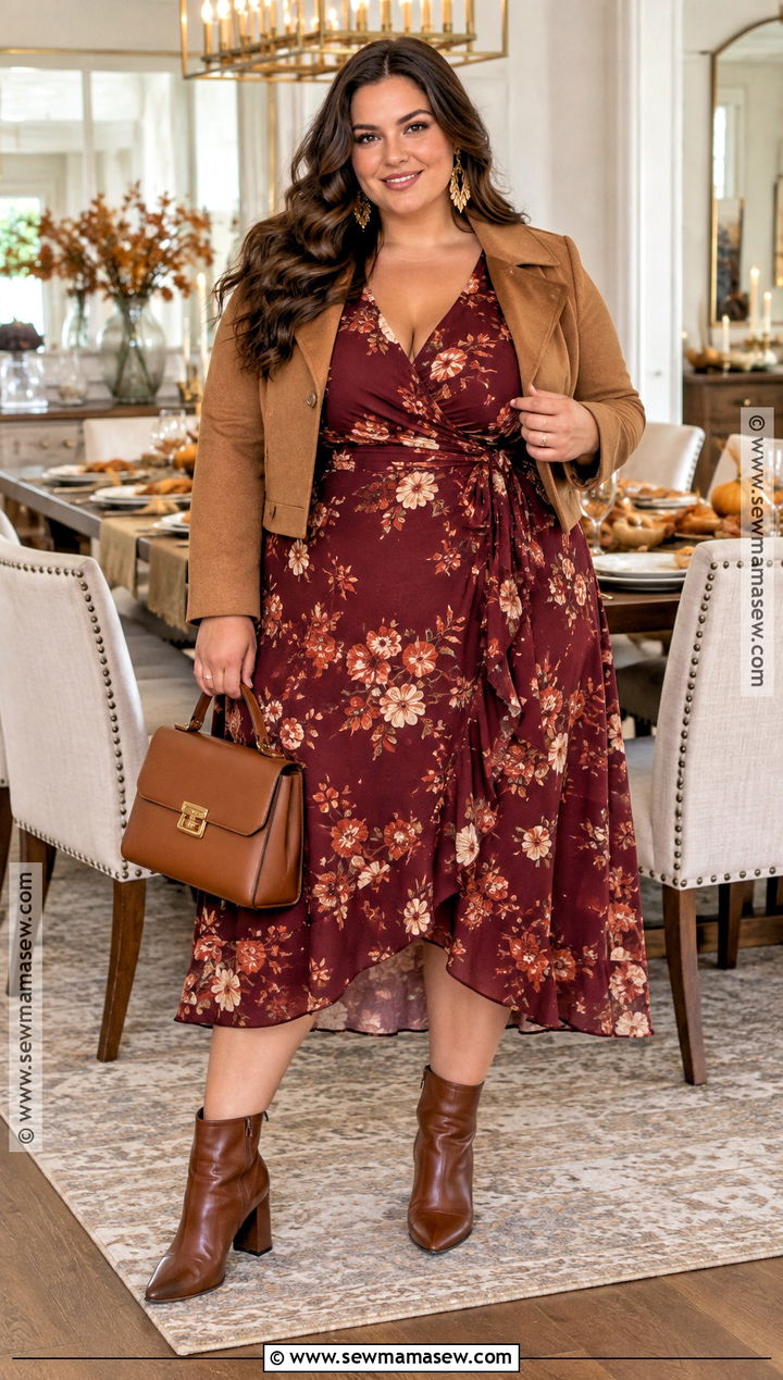 Plus Size Thanksgiving Wrap Dress Outfit - 25 Thanksgiving Outfit Aesthetic Ideas