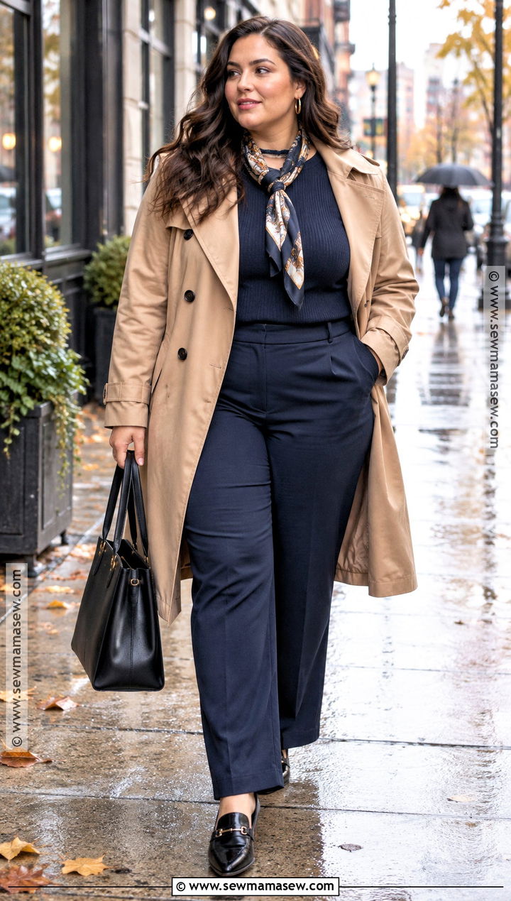 Plus Size Trench Coat And Column Outfit - 25 plus size fall outfits big stomach