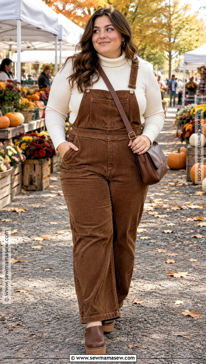 Plus Size Turtleneck and Overalls Outfit - 30 plus size fall outfit ideas