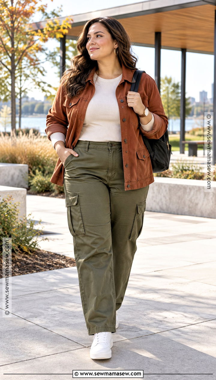 Plus Size Utility Jacket And Cargo Pants Fall Outfit - 15 thick fall outfits