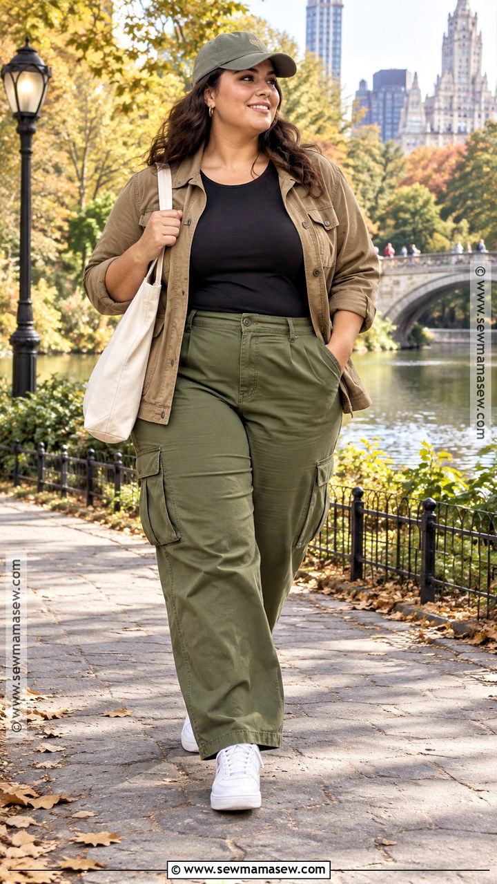 Plus Size Utility Jacket And Cargo Pants Outfit - 20 Cute Fall Plus Size Outfits