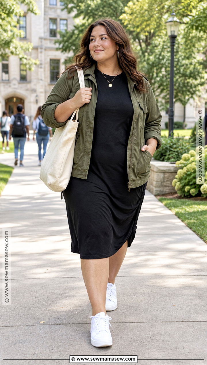 Plus Size Utility Jacket And T Shirt Dress Outfit - 20 plus size back to school outfits