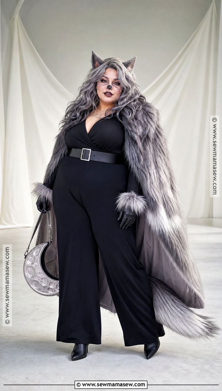 Plus Size Wolf Costume With Faux Fur Cape - 40 wolf costume ideas