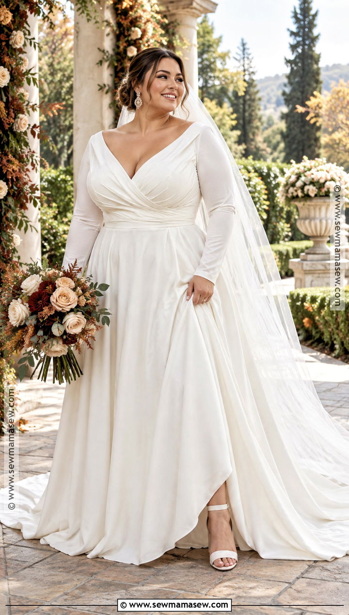 Plus Size Wrap Bodice Fall Bridal Dress - 20 fall bridal dresses