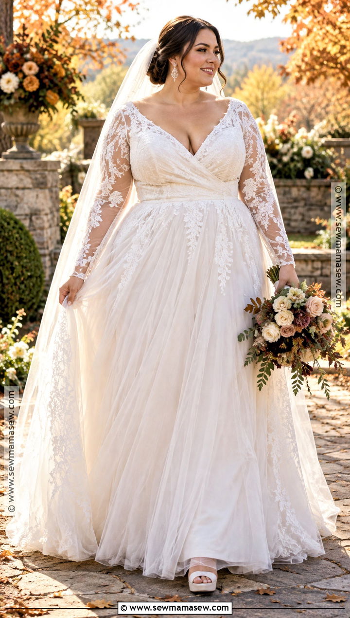 Plus Size Wrap Bodice Fall Wedding Dress - 25 fall wedding dress ideas