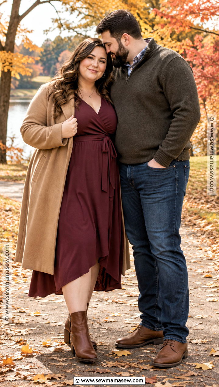 Plus Size Wrap Dress Fall Engagement Photo Outfit - 25 engagement photos outfits fall