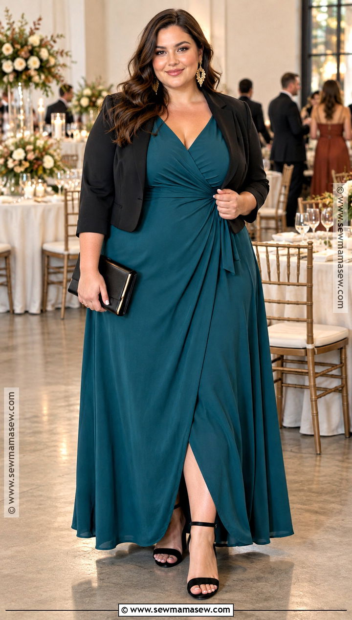 Plus Size Wrap Maxi Dress Fall Wedding Guest Outfit - 15 Wedding Outfit Fall Guest Ideas