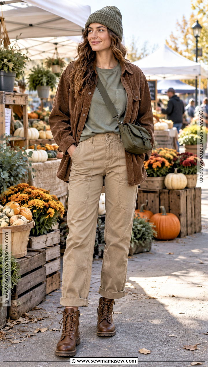 Pocket Tshirt With Utility Pants And Shacket - 20 fall tshirt ideas